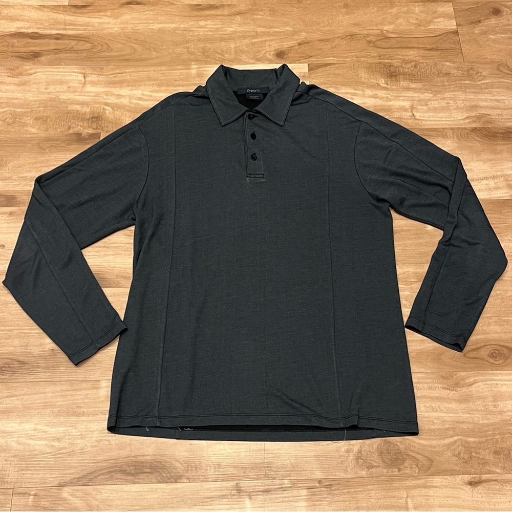 Zegna Sport Men’s Medium Longsleeve Polo Gray Black